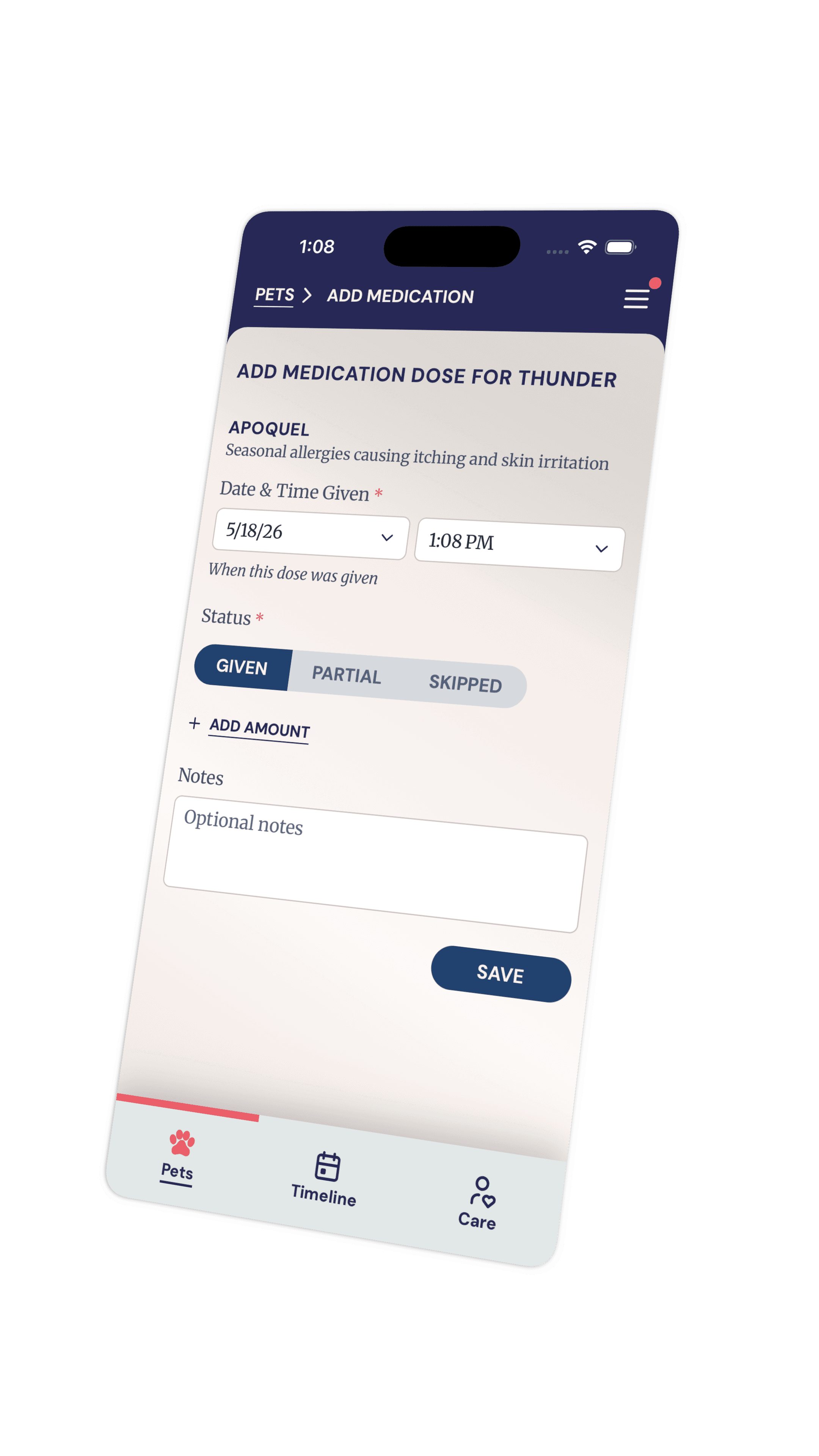 Klemmie medication dose screen.
